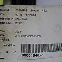 2002-2006  Acura Rsx Passenger Right Side Dash Air Bag Black - BIGGSMOTORING.COM