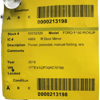 2015-2018 Ford F150 Passenger Right Side Power Door Mirror Black 32325