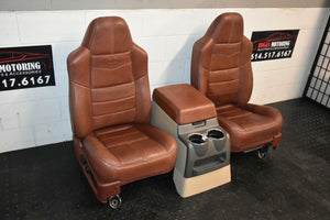 99-2010 FORD SD F250 F350 KING RANCH REAR LEATHER BUCKETS SEATS & CONSOLE WMOUNT