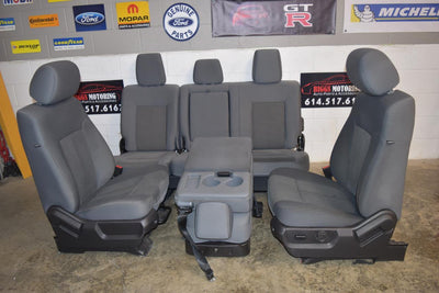 2011-2016 F-250 Front & Back Seat Set With Storage Compartment Gray Cloth Oem