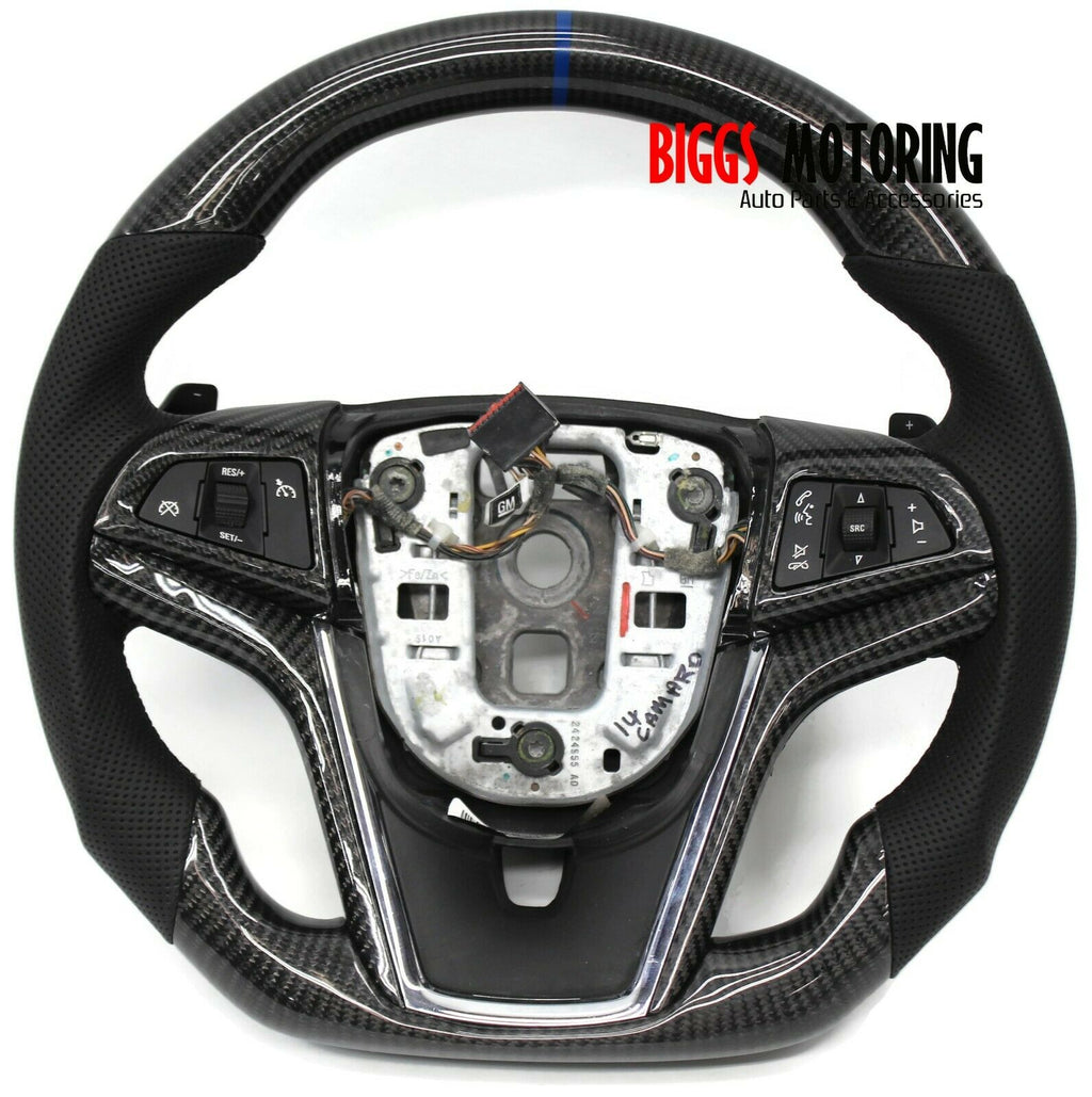 Fits 2014  Chevy Camaro Custom Carbon Fiber & Leather Flat Bottom Steering wheel