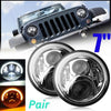 Pair 7'' 50W Angel Eyes LED High/Low Beam DRL Turn Signal Headlight w/ H4-H13 Harness for JK for Wrangler 2007-2016 DC 10V~30V