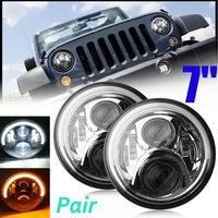 Pair 7'' 50W Angel Eyes LED High/Low Beam DRL Turn Signal Headlight w/ H4-H13 Harness for JK for Wrangler 2007-2016 DC 10V~30V